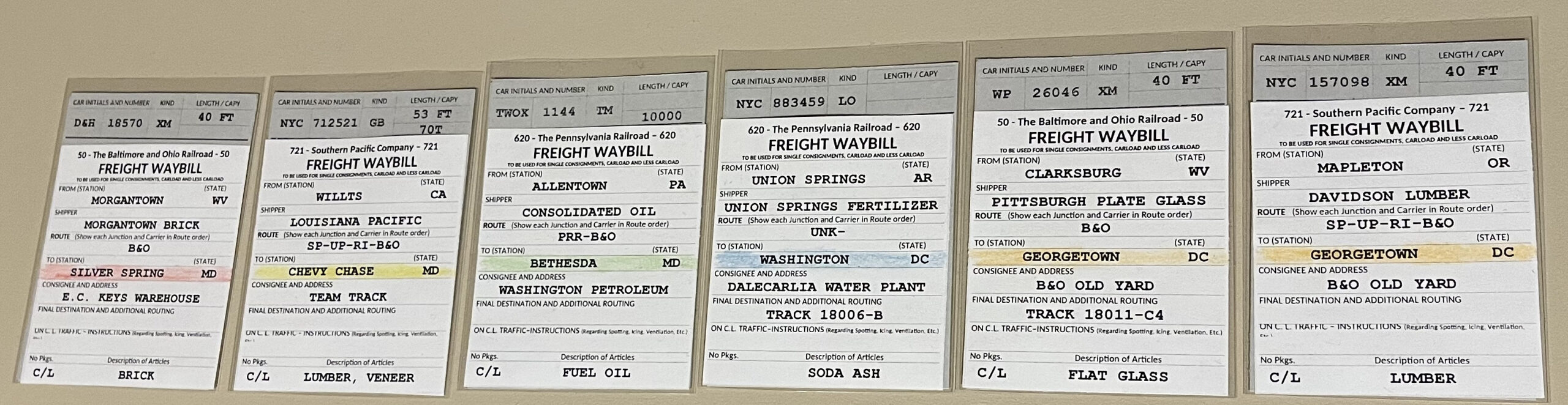 Baseball card sized car cards and waybills